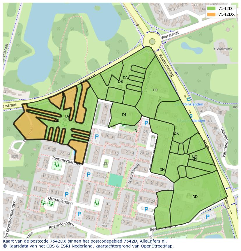 Afbeelding van het postcodegebied 7542 DX op de kaart.