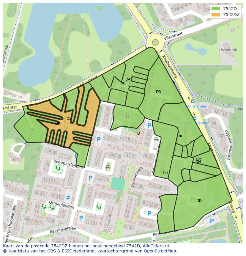 Afbeelding van het postcodegebied 7542 DZ op de kaart.