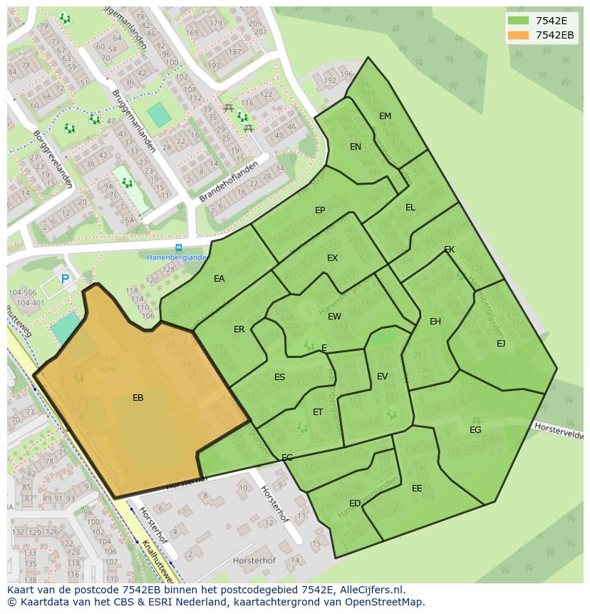 Afbeelding van het postcodegebied 7542 EB op de kaart.