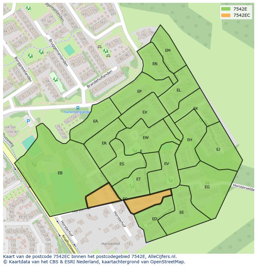 Afbeelding van het postcodegebied 7542 EC op de kaart.