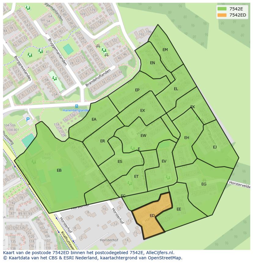 Afbeelding van het postcodegebied 7542 ED op de kaart.
