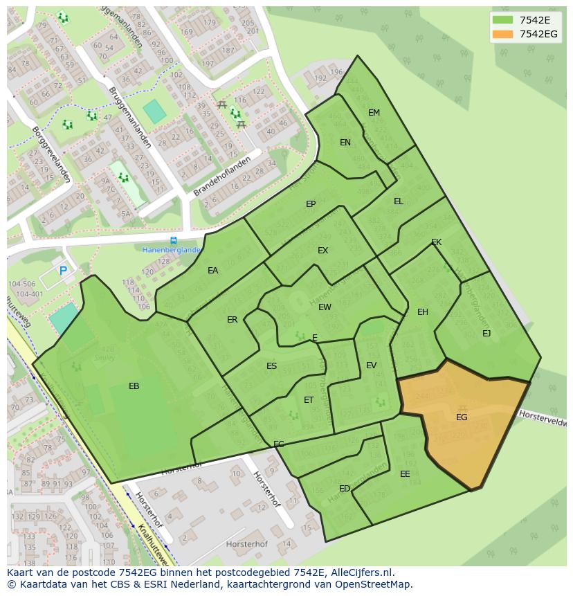 Afbeelding van het postcodegebied 7542 EG op de kaart.