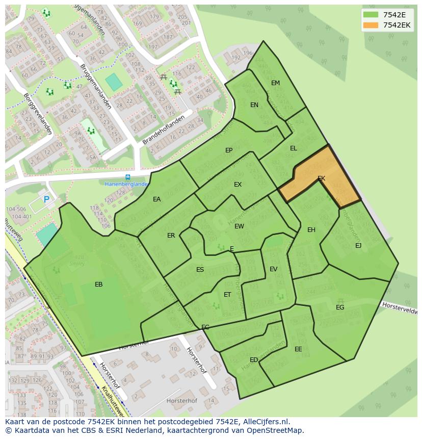 Afbeelding van het postcodegebied 7542 EK op de kaart.