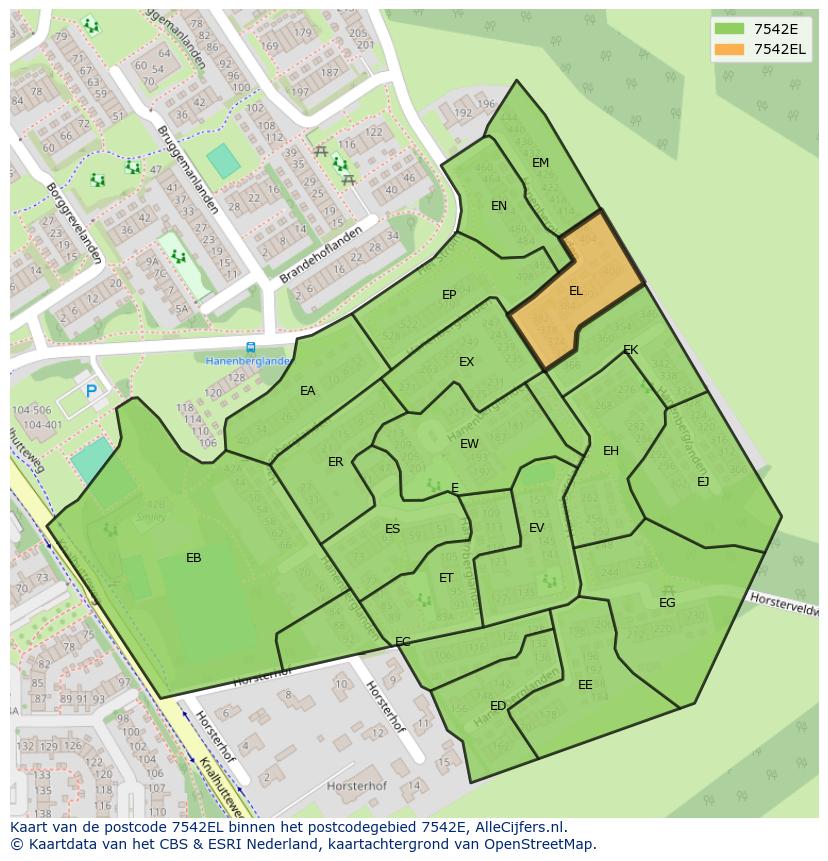Afbeelding van het postcodegebied 7542 EL op de kaart.