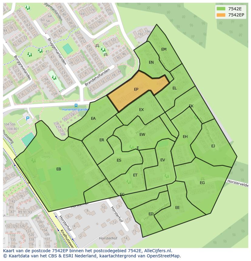 Afbeelding van het postcodegebied 7542 EP op de kaart.