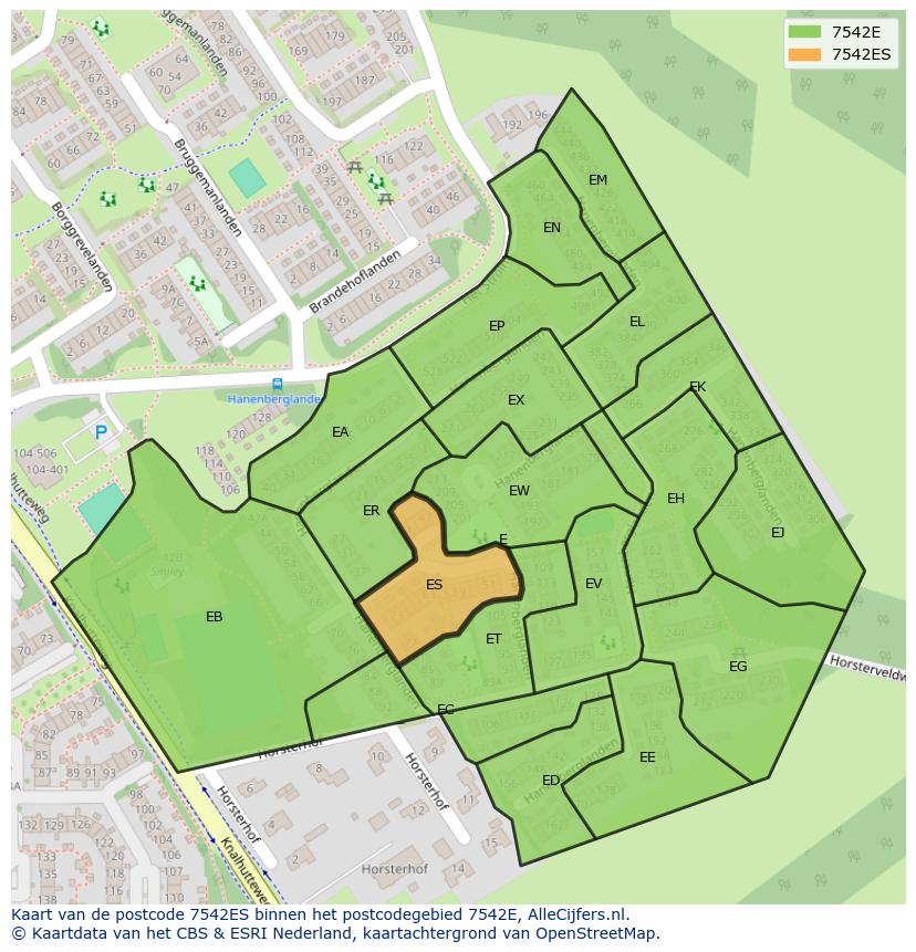 Afbeelding van het postcodegebied 7542 ES op de kaart.