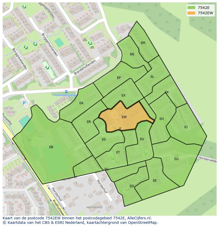 Afbeelding van het postcodegebied 7542 EW op de kaart.