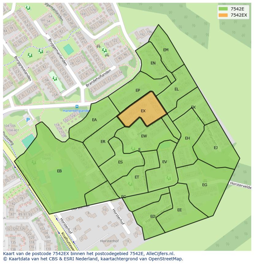Afbeelding van het postcodegebied 7542 EX op de kaart.