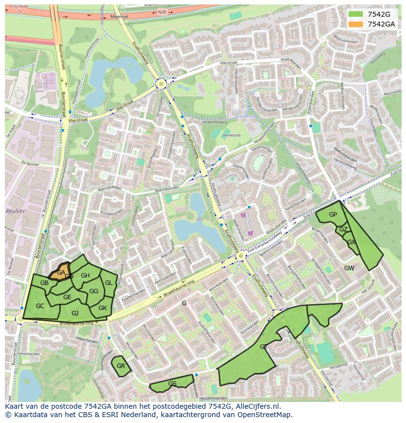Afbeelding van het postcodegebied 7542 GA op de kaart.