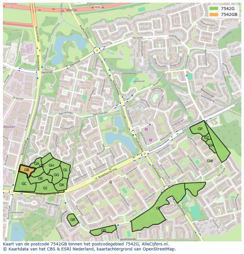 Afbeelding van het postcodegebied 7542 GB op de kaart.