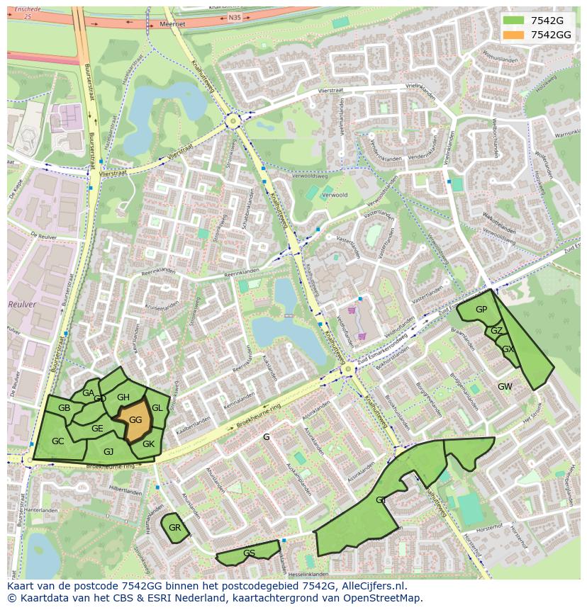 Afbeelding van het postcodegebied 7542 GG op de kaart.