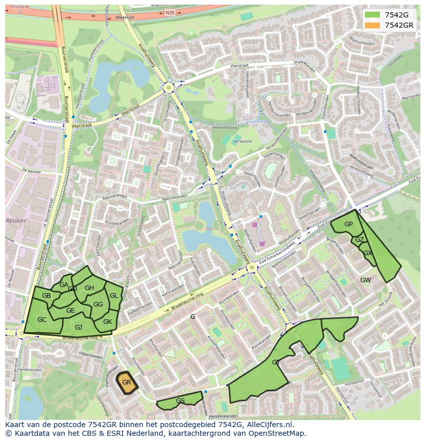 Afbeelding van het postcodegebied 7542 GR op de kaart.