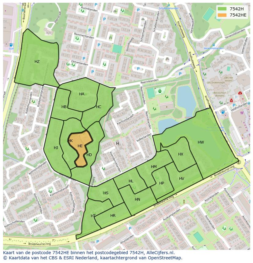 Afbeelding van het postcodegebied 7542 HE op de kaart.