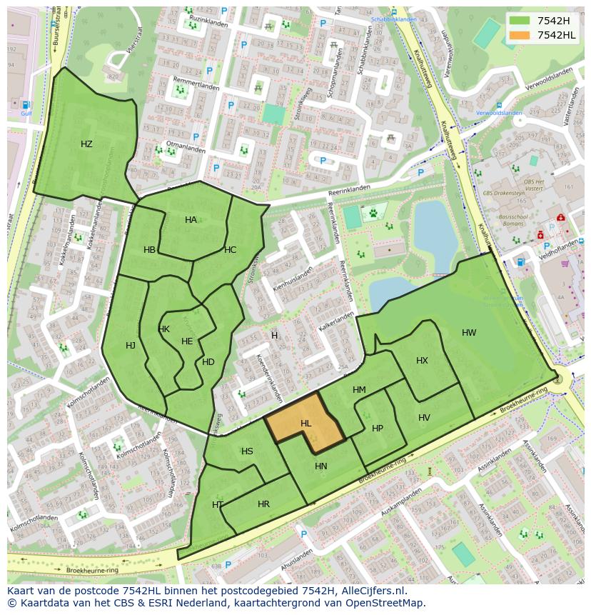 Afbeelding van het postcodegebied 7542 HL op de kaart.
