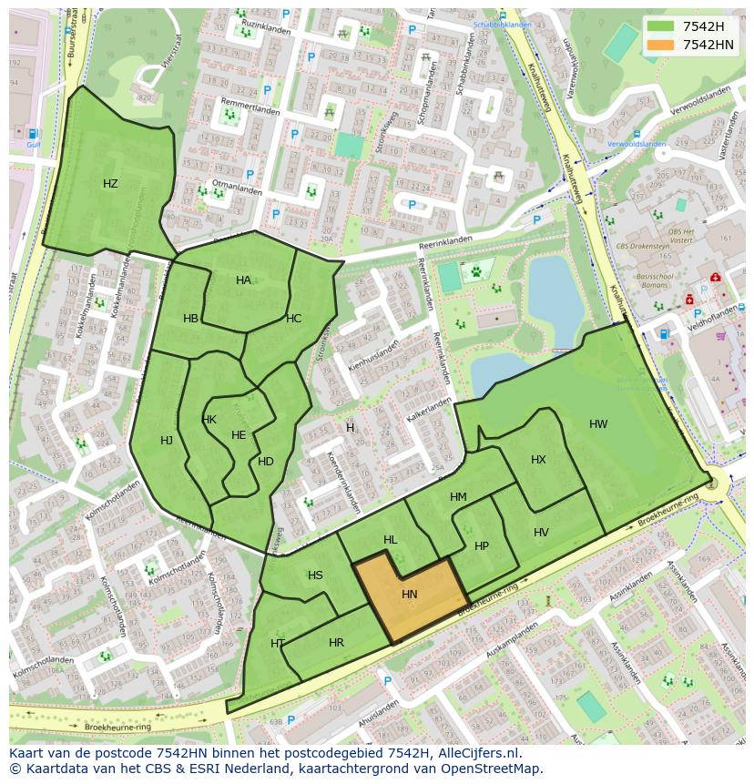 Afbeelding van het postcodegebied 7542 HN op de kaart.