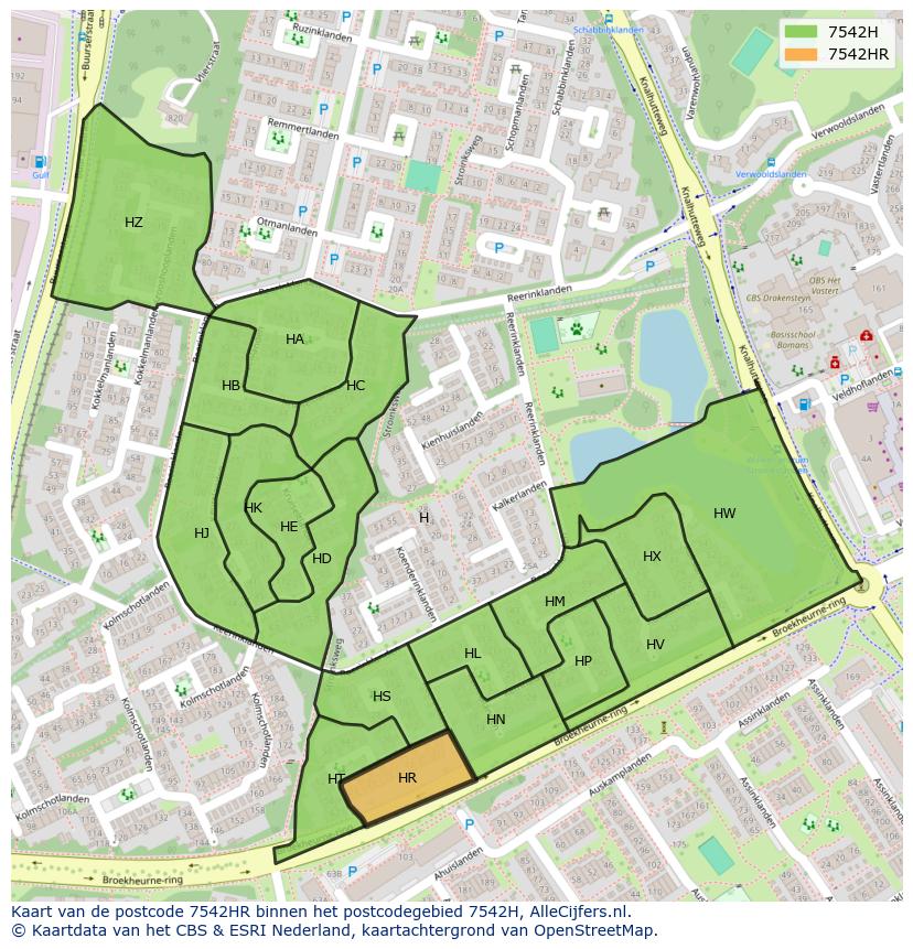 Afbeelding van het postcodegebied 7542 HR op de kaart.