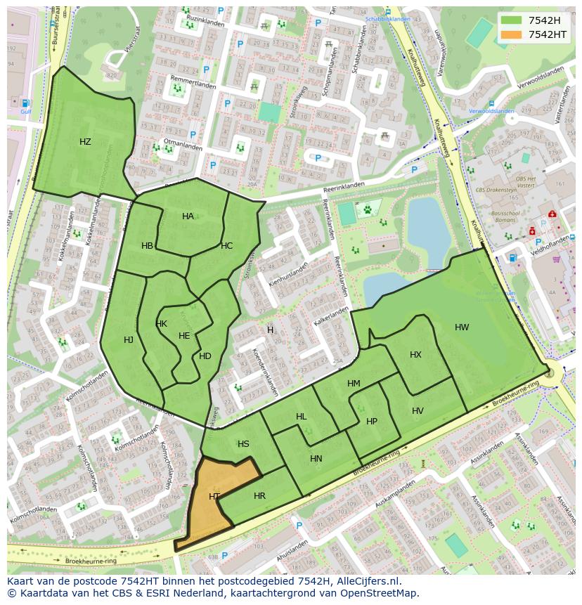 Afbeelding van het postcodegebied 7542 HT op de kaart.