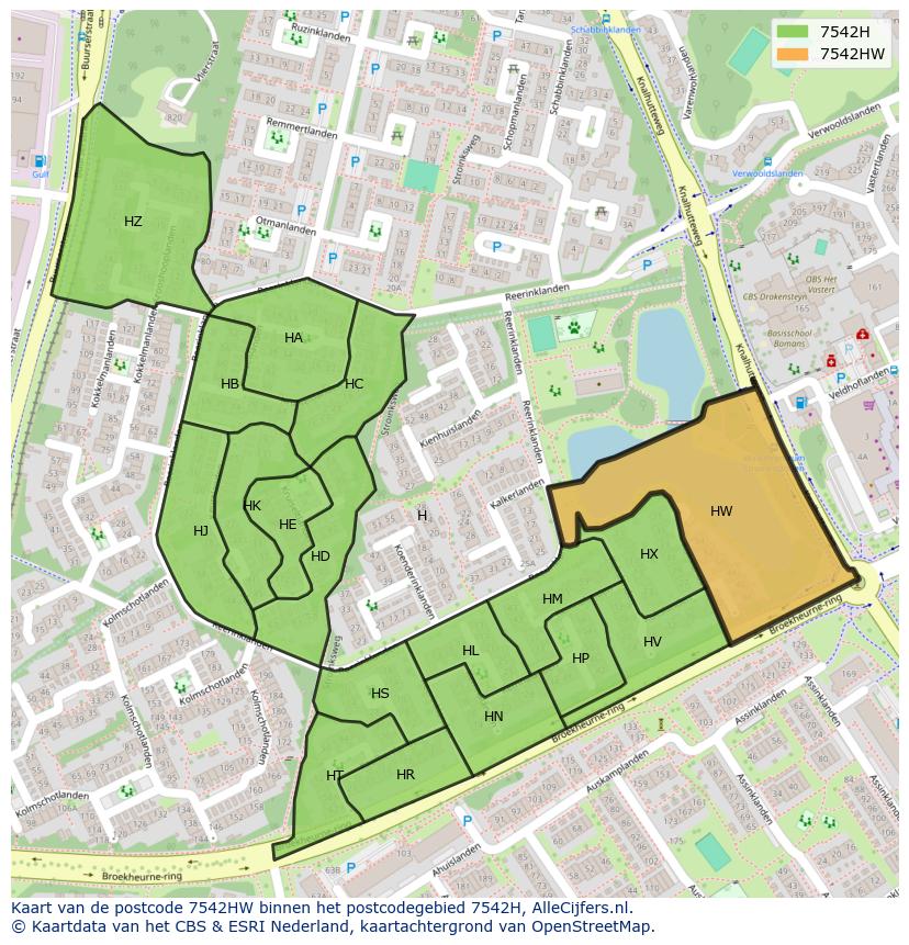 Afbeelding van het postcodegebied 7542 HW op de kaart.