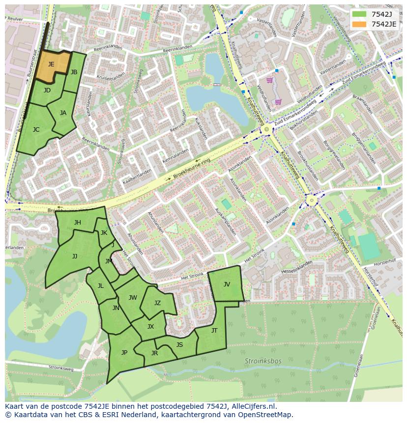 Afbeelding van het postcodegebied 7542 JE op de kaart.
