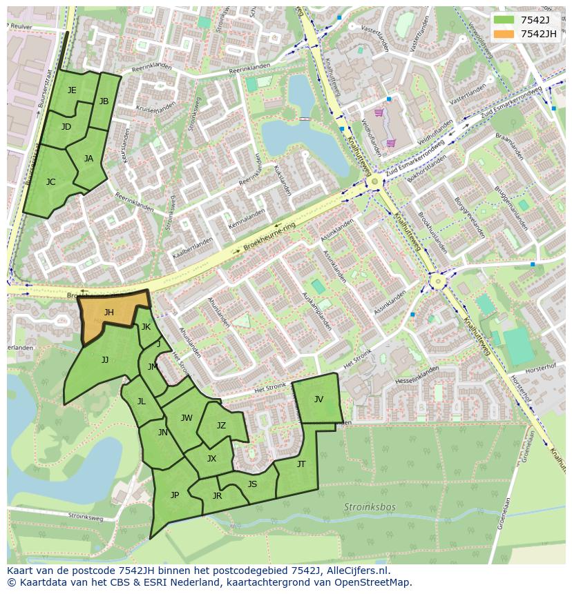 Afbeelding van het postcodegebied 7542 JH op de kaart.