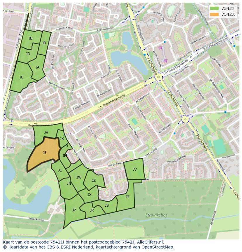 Afbeelding van het postcodegebied 7542 JJ op de kaart.