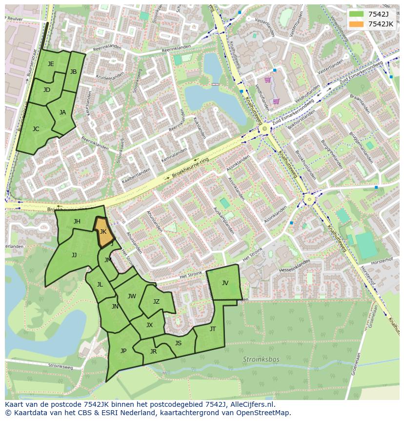 Afbeelding van het postcodegebied 7542 JK op de kaart.