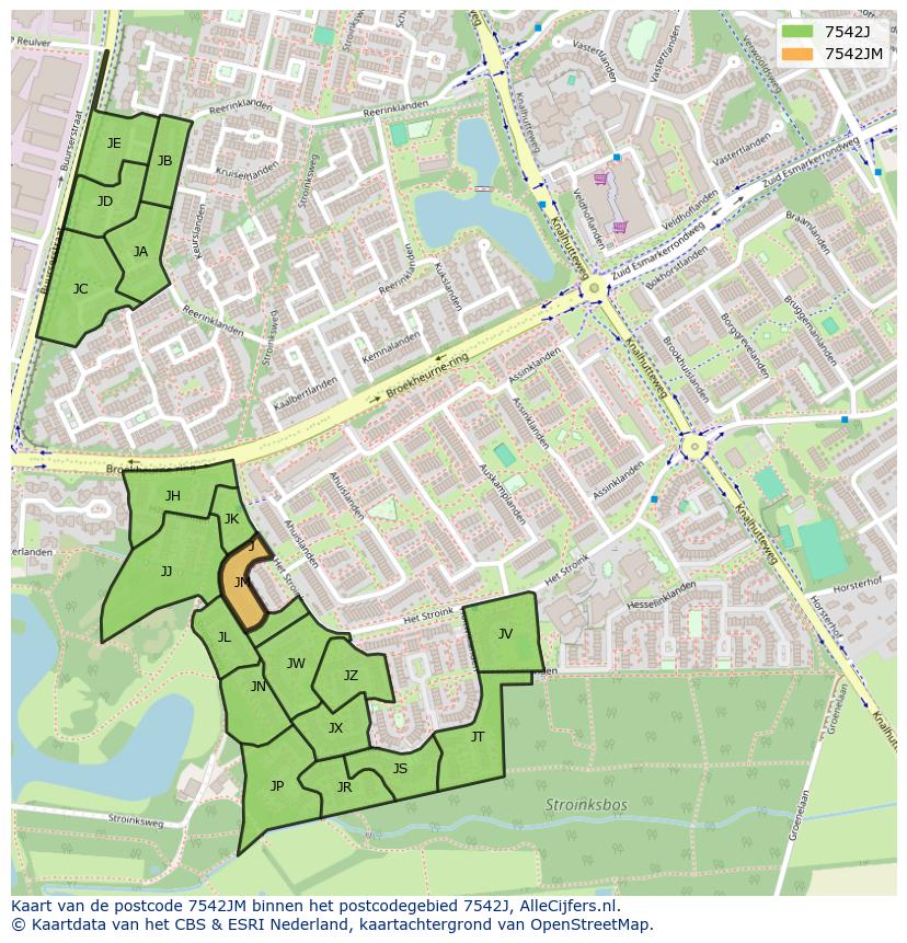 Afbeelding van het postcodegebied 7542 JM op de kaart.