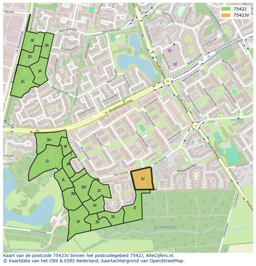 Afbeelding van het postcodegebied 7542 JV op de kaart.