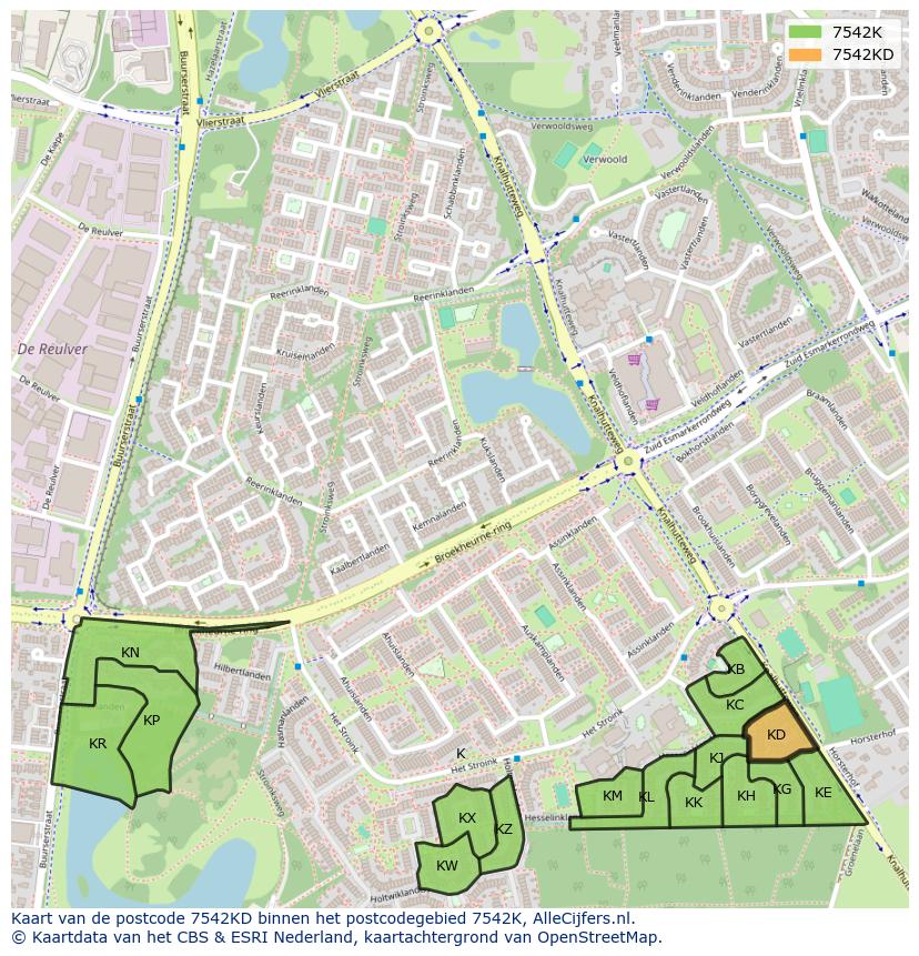 Afbeelding van het postcodegebied 7542 KD op de kaart.