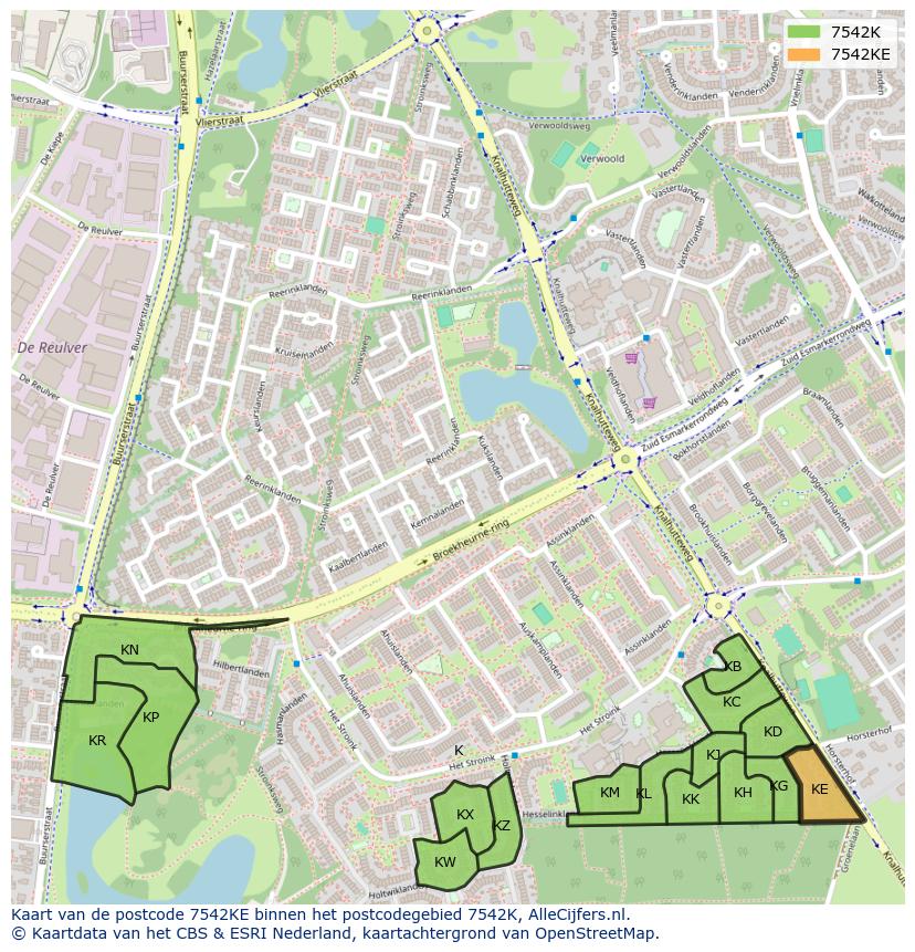 Afbeelding van het postcodegebied 7542 KE op de kaart.