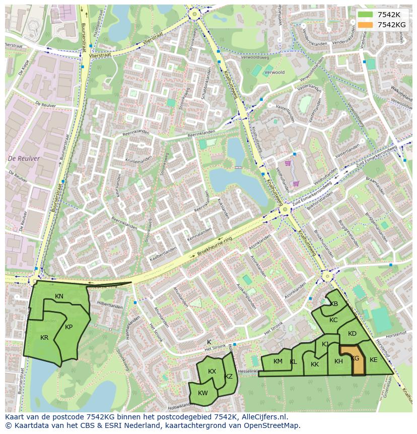 Afbeelding van het postcodegebied 7542 KG op de kaart.