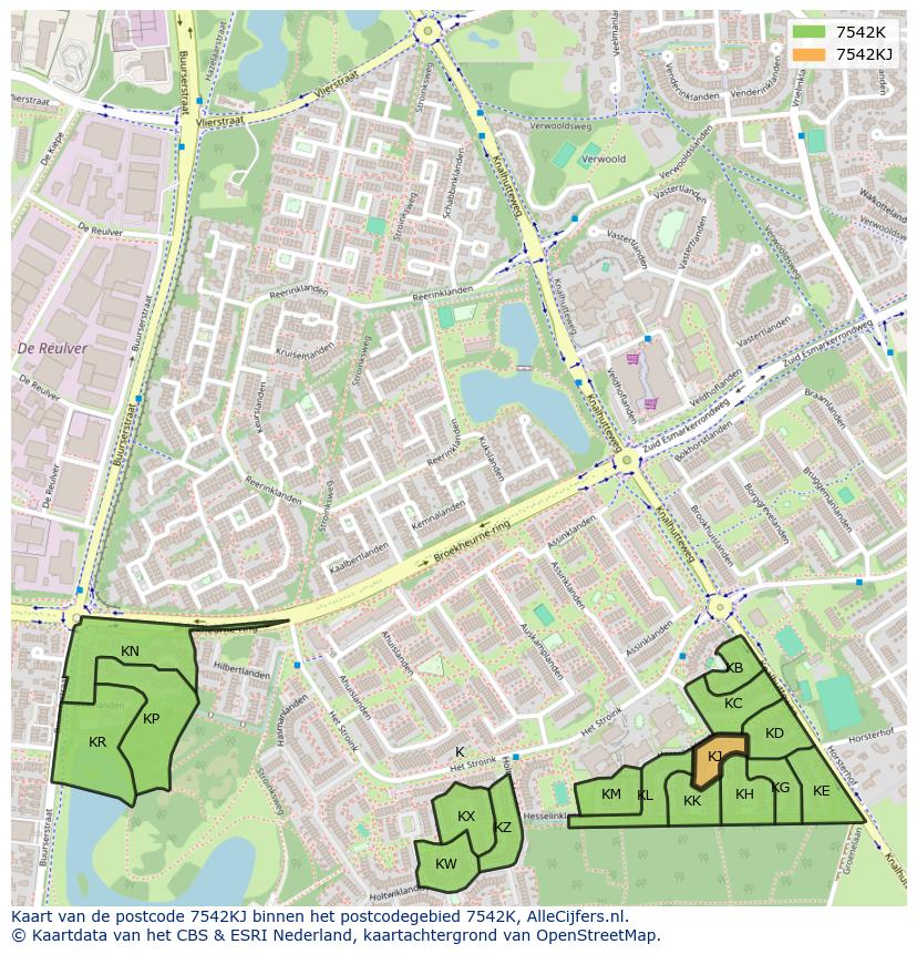 Afbeelding van het postcodegebied 7542 KJ op de kaart.
