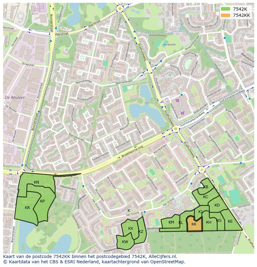 Afbeelding van het postcodegebied 7542 KK op de kaart.