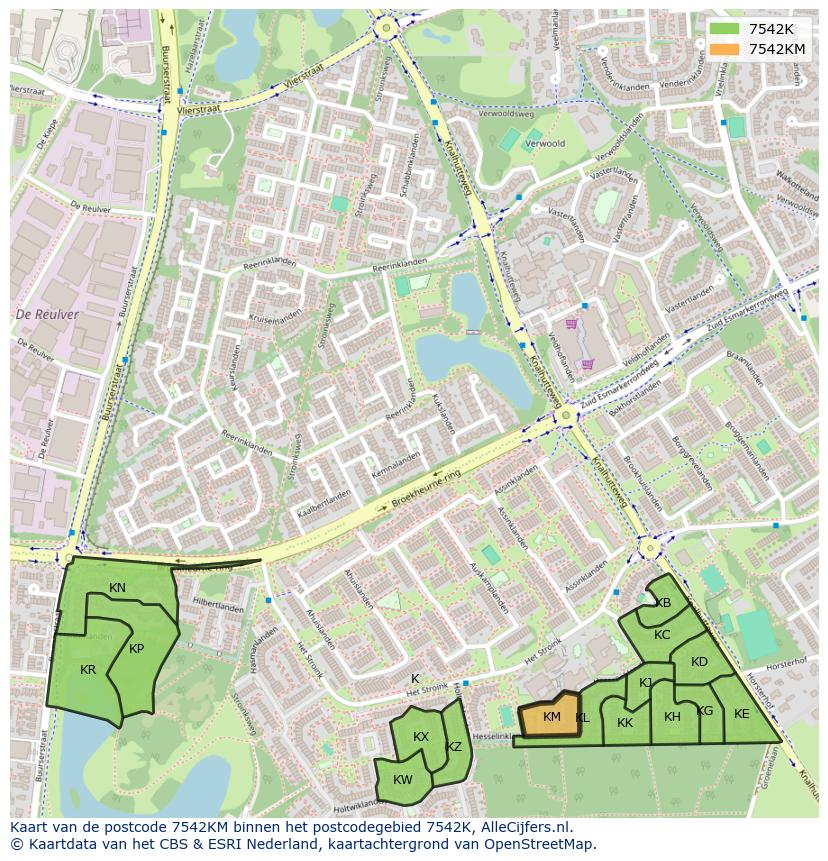 Afbeelding van het postcodegebied 7542 KM op de kaart.