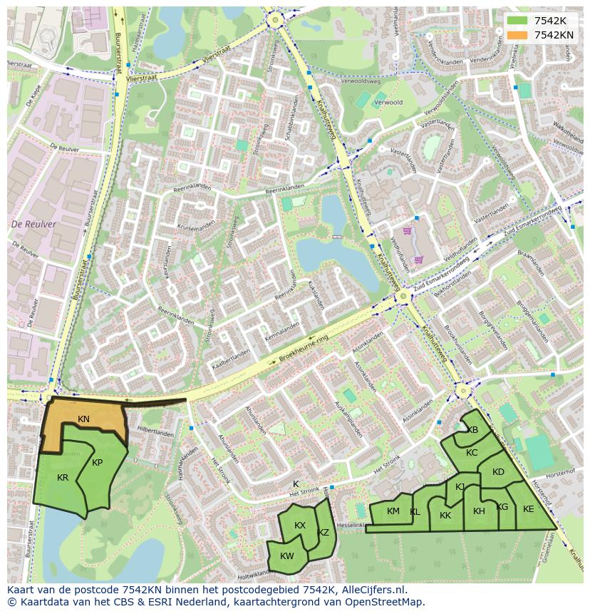 Afbeelding van het postcodegebied 7542 KN op de kaart.