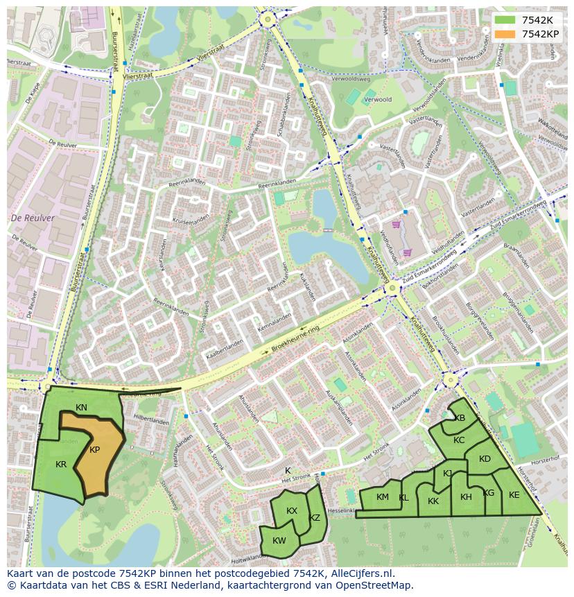 Afbeelding van het postcodegebied 7542 KP op de kaart.