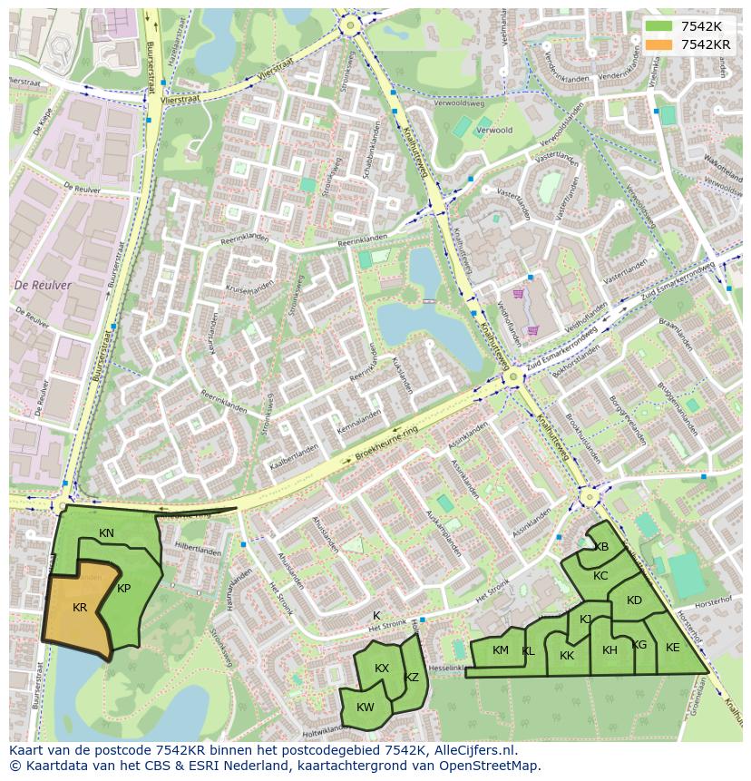 Afbeelding van het postcodegebied 7542 KR op de kaart.