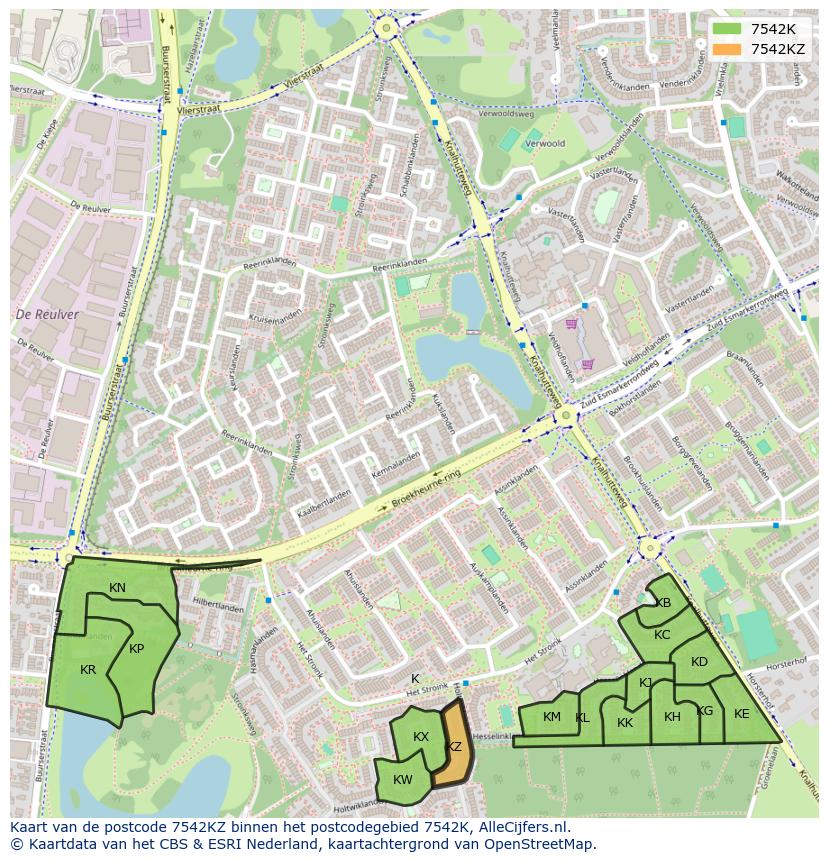 Afbeelding van het postcodegebied 7542 KZ op de kaart.