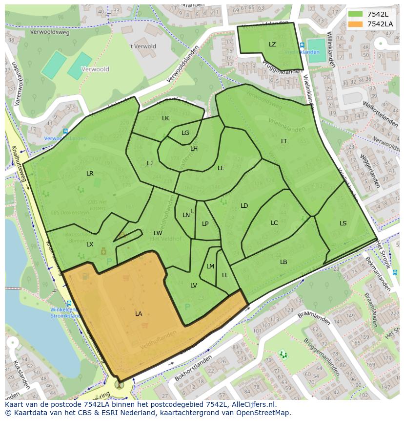 Afbeelding van het postcodegebied 7542 LA op de kaart.