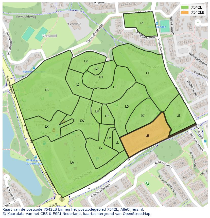 Afbeelding van het postcodegebied 7542 LB op de kaart.