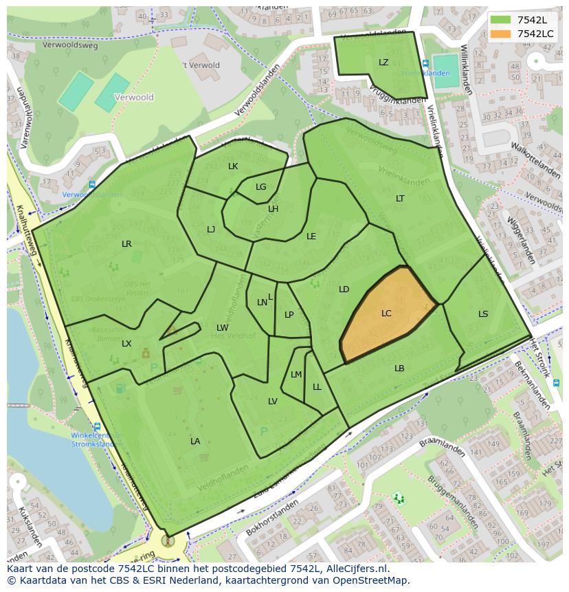 Afbeelding van het postcodegebied 7542 LC op de kaart.