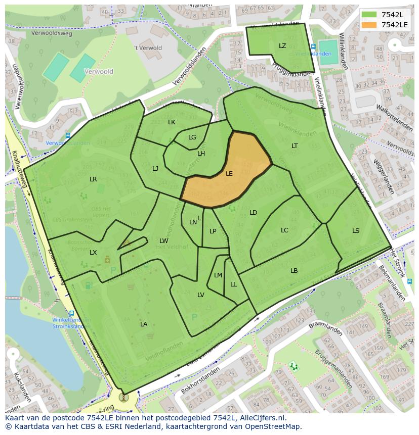 Afbeelding van het postcodegebied 7542 LE op de kaart.
