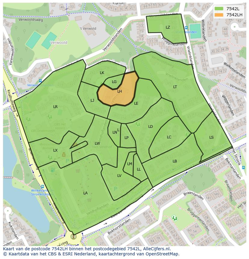 Afbeelding van het postcodegebied 7542 LH op de kaart.