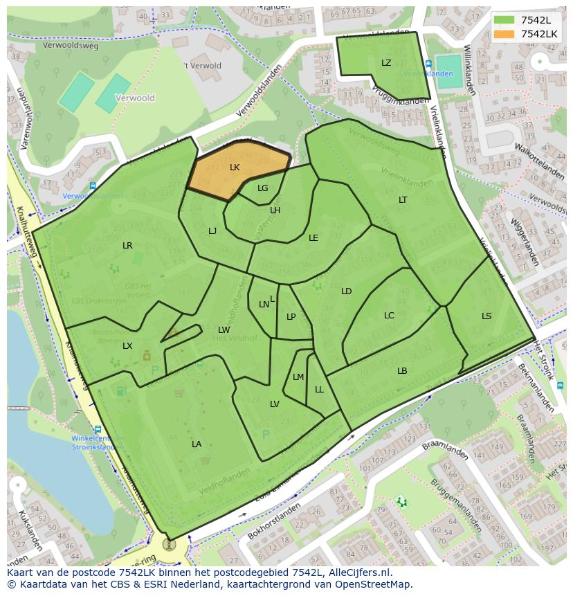 Afbeelding van het postcodegebied 7542 LK op de kaart.
