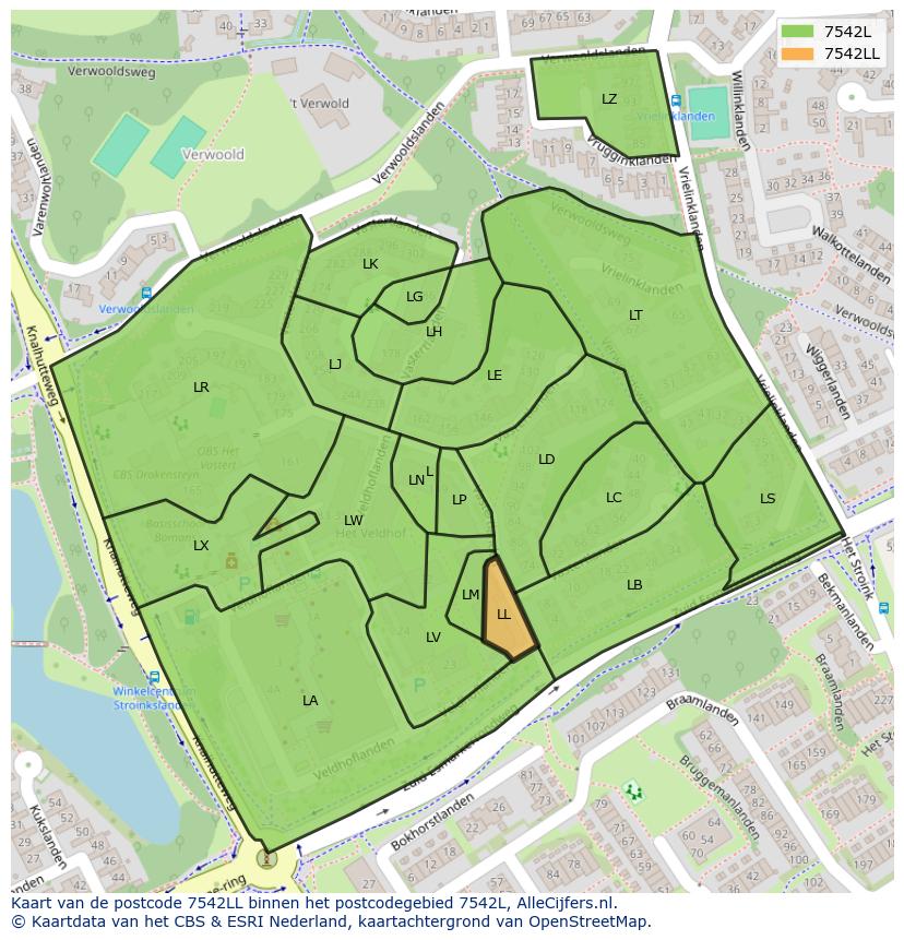 Afbeelding van het postcodegebied 7542 LL op de kaart.
