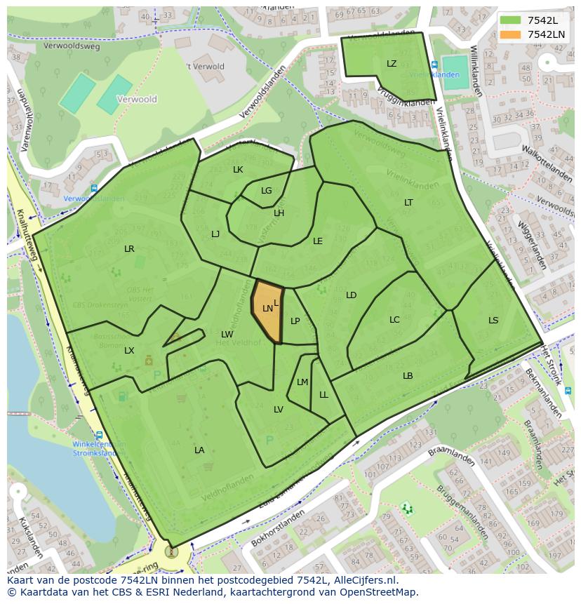 Afbeelding van het postcodegebied 7542 LN op de kaart.