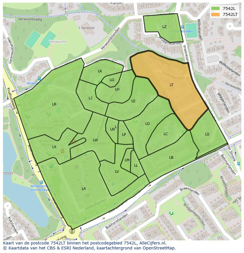 Afbeelding van het postcodegebied 7542 LT op de kaart.