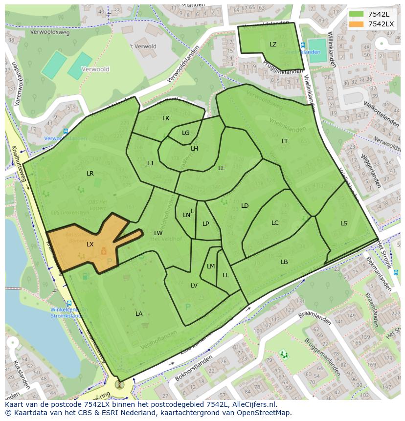 Afbeelding van het postcodegebied 7542 LX op de kaart.