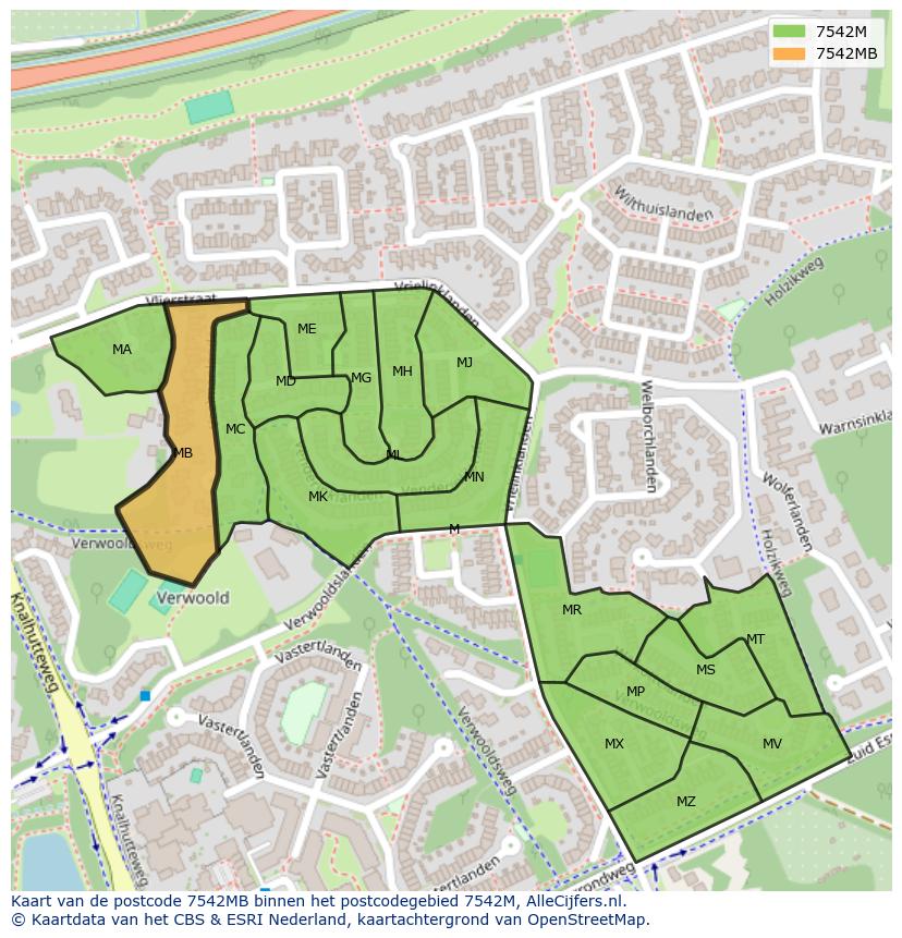 Afbeelding van het postcodegebied 7542 MB op de kaart.