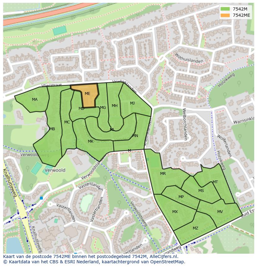 Afbeelding van het postcodegebied 7542 ME op de kaart.